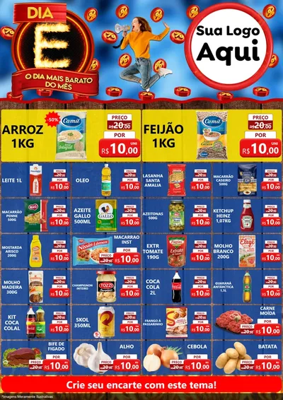 Modelo de Encarte para Encarte A4 Vertical com o tema Dia E - O Dia Mais Barato Do Mês para Supermercado