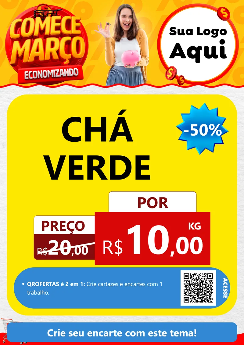 Modelo de Cartaz para Cartaz A4 Vertical com o tema Comece Março Economizando para Produtos Naturais