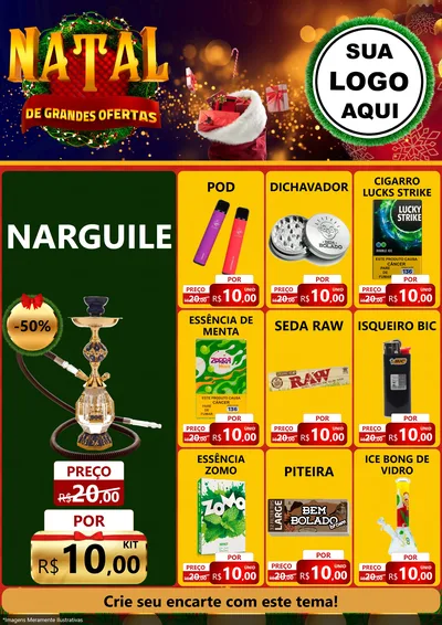 Modelo de Encarte para Encarte A4 Vertical com o tema Natal de Grandes Ofertas para Tabacaria