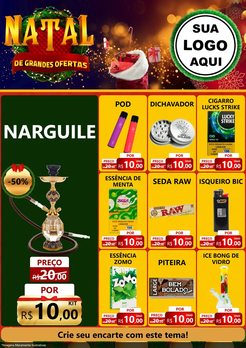 Modelo de Encarte para Encarte A4 Vertical com o tema Natal de Grandes Ofertas para Tabacaria