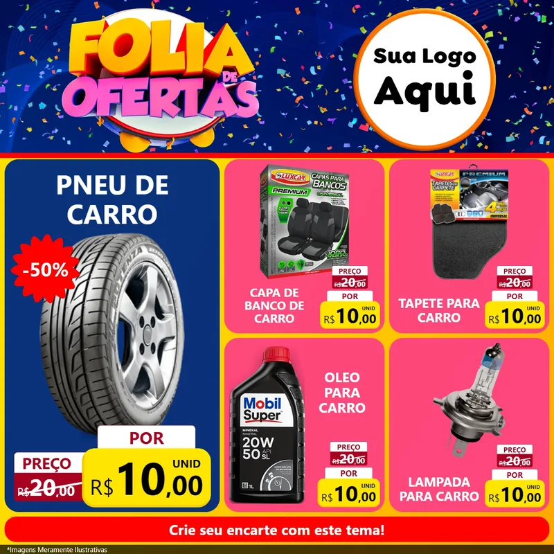 Modelo de Rede Social para Feed Facebook com o tema Folia de Ofertas para Auto peças