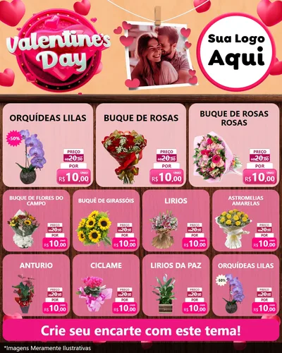 Modelo de Rede Social para Feed Instagram com o tema Valentine's Day para Floricultura e jardim