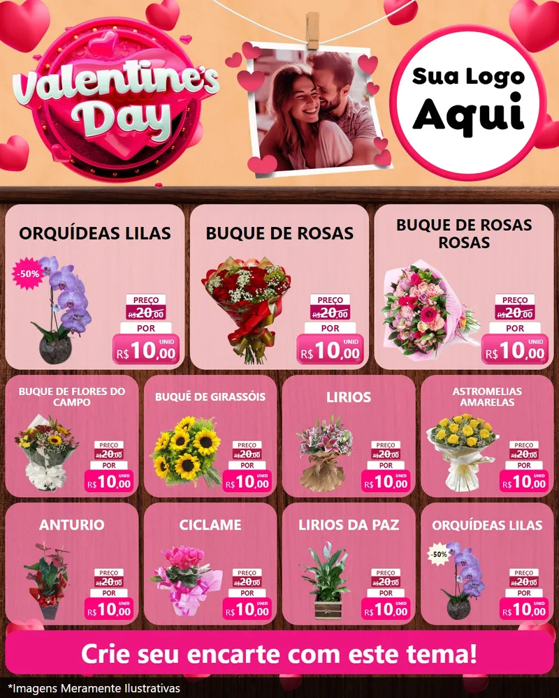 Modelo de Rede Social para Feed Instagram com o tema Valentine's Day para Floricultura e jardim