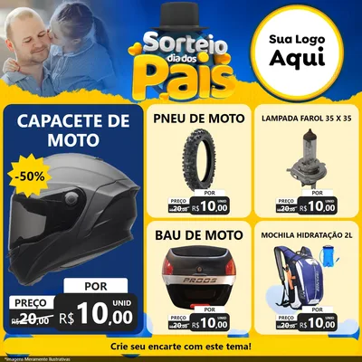 Modelo de Rede Social para Feed Facebook com o tema Sorteio Dia Dos Pais para Moto peças