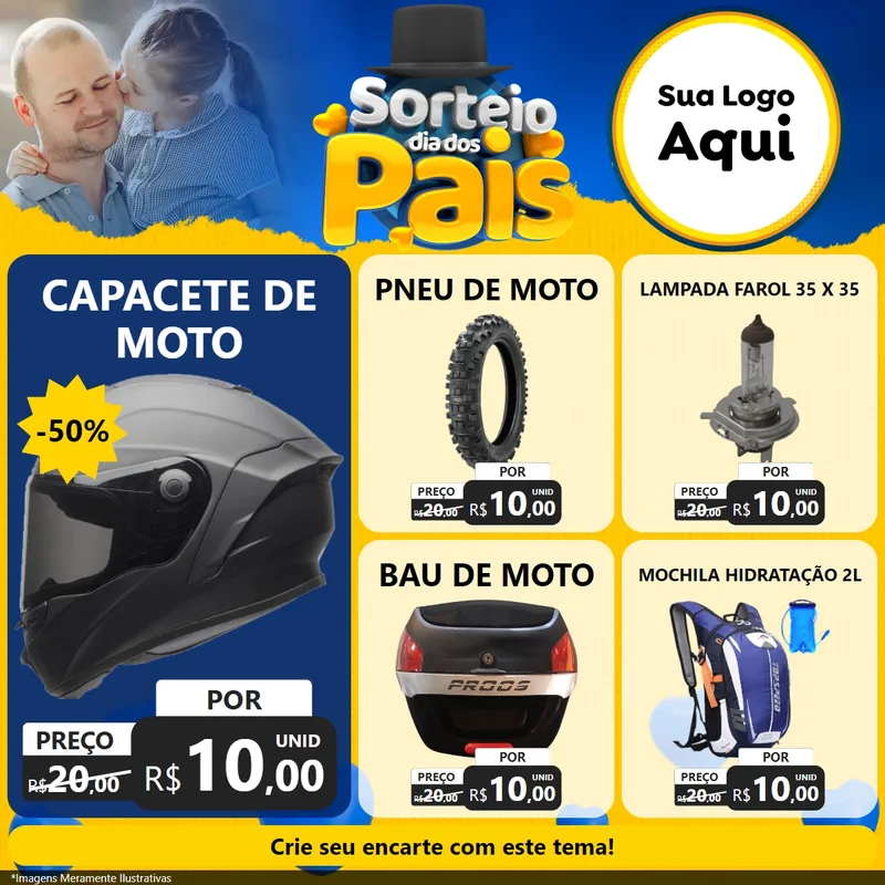 Modelo de Rede Social para Feed Facebook com o tema Sorteio Dia Dos Pais para Moto peças