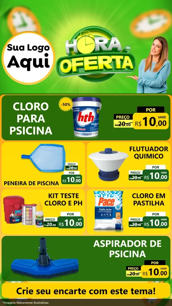 Modelo de TV para TV Vertical com o tema Hora da Oferta para Produtos para Piscina