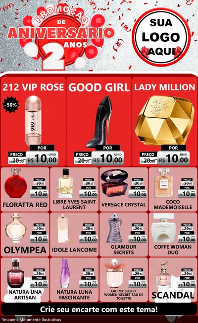 Modelo de Encarte para Encarte Grande com o tema Promoção de Aniversário - 2 Anos para Perfumes