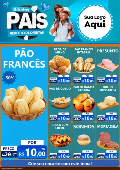 Modelo de Encarte para Encarte A4 Vertical com o tema Dia Dos Pais Repleto de Ofertas para Padaria
