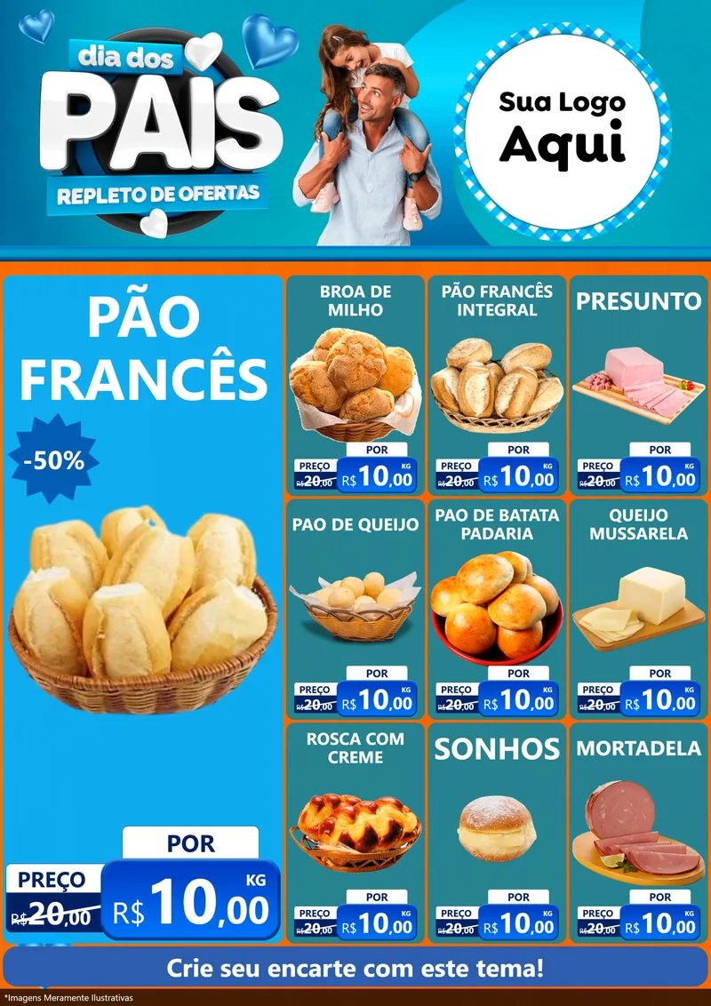 Modelo de Encarte para Encarte A4 Vertical com o tema Dia Dos Pais Repleto de Ofertas para Padaria