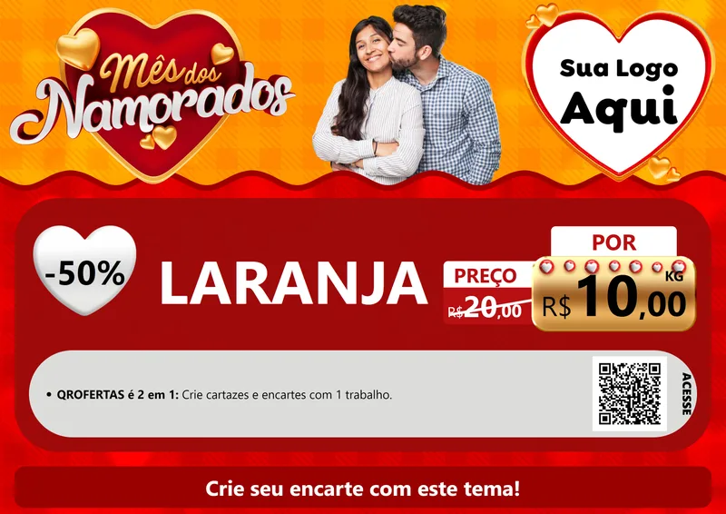 Modelo de Cartaz para Cartaz A4 Horizontal com o tema Mês dos Namorados para Hortifrúti