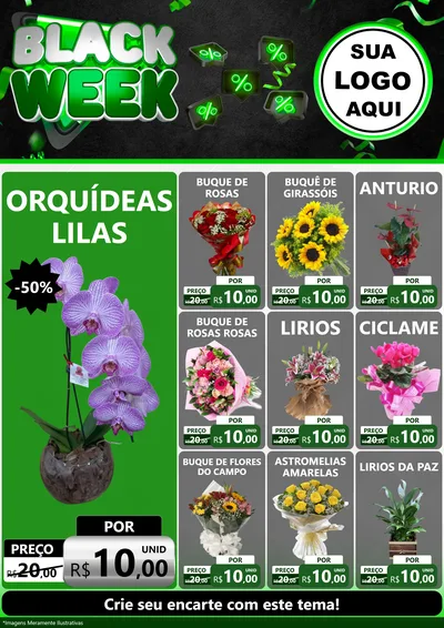 Modelo de Encarte para Encarte A4 Vertical com o tema Black Week para Floricultura e jardim