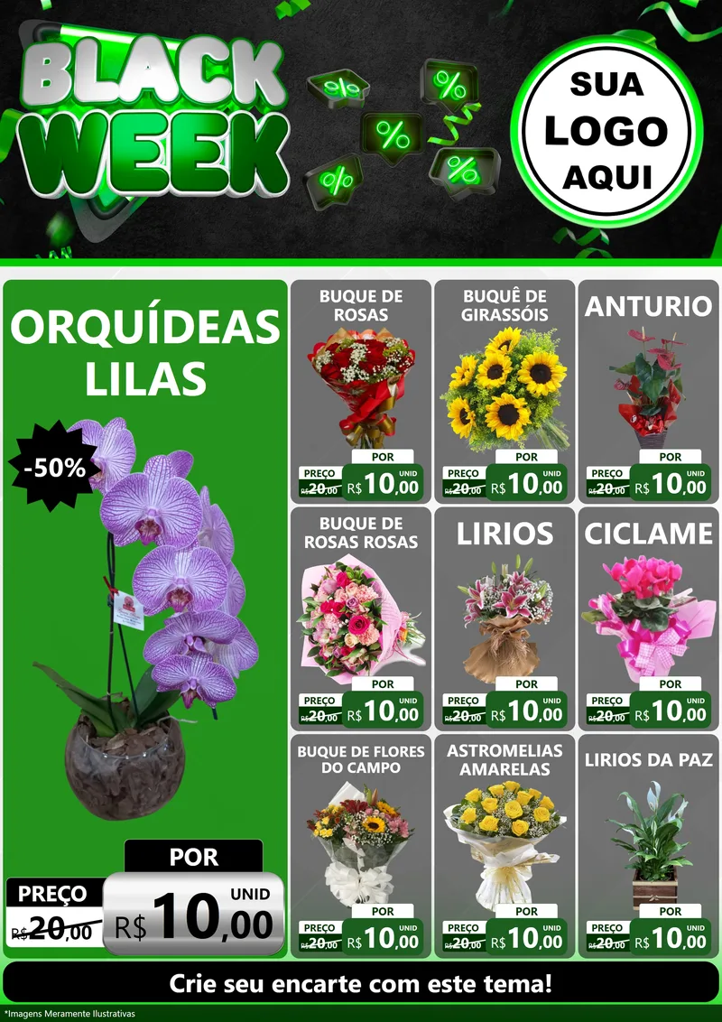 Modelo de Encarte para Encarte A4 Vertical com o tema Black Week para Floricultura e jardim