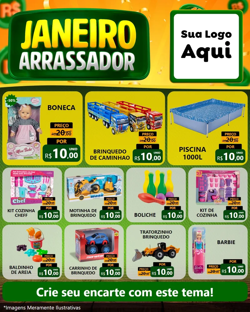 Modelo de Rede Social para Feed Instagram com o tema Janeiro Arrasador para Brinquedos