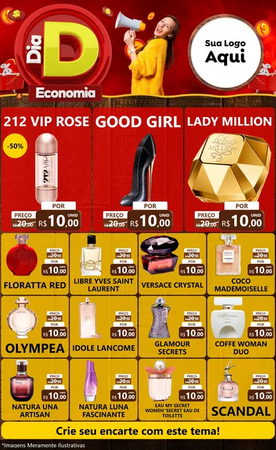 Modelo de Encarte para Encarte Grande com o tema Dia D Economia para Perfumes