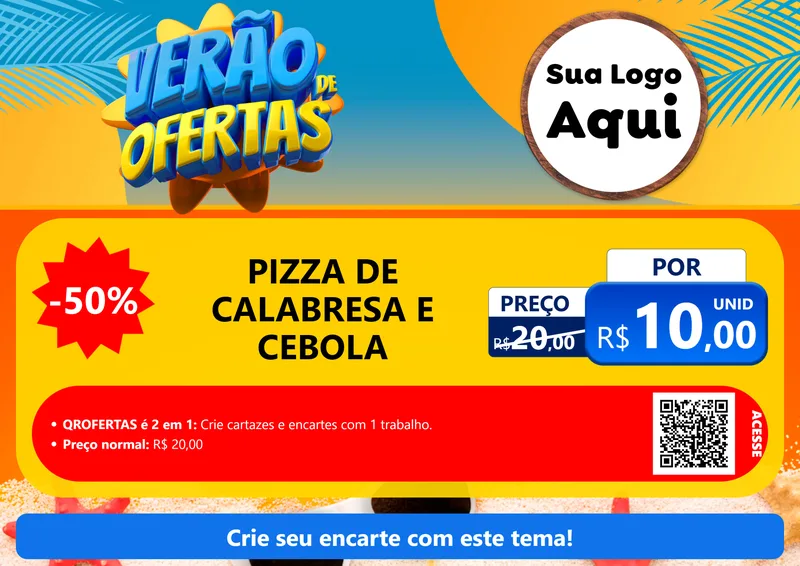 Modelo de Cartaz para Cartaz A4 Horizontal com o tema Verão de Ofertas para Pizzaria