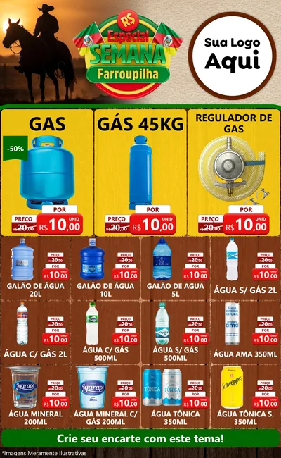 Modelo de Encarte para Encarte Grande com o tema Especial Semana Farroupilha para Água e gás