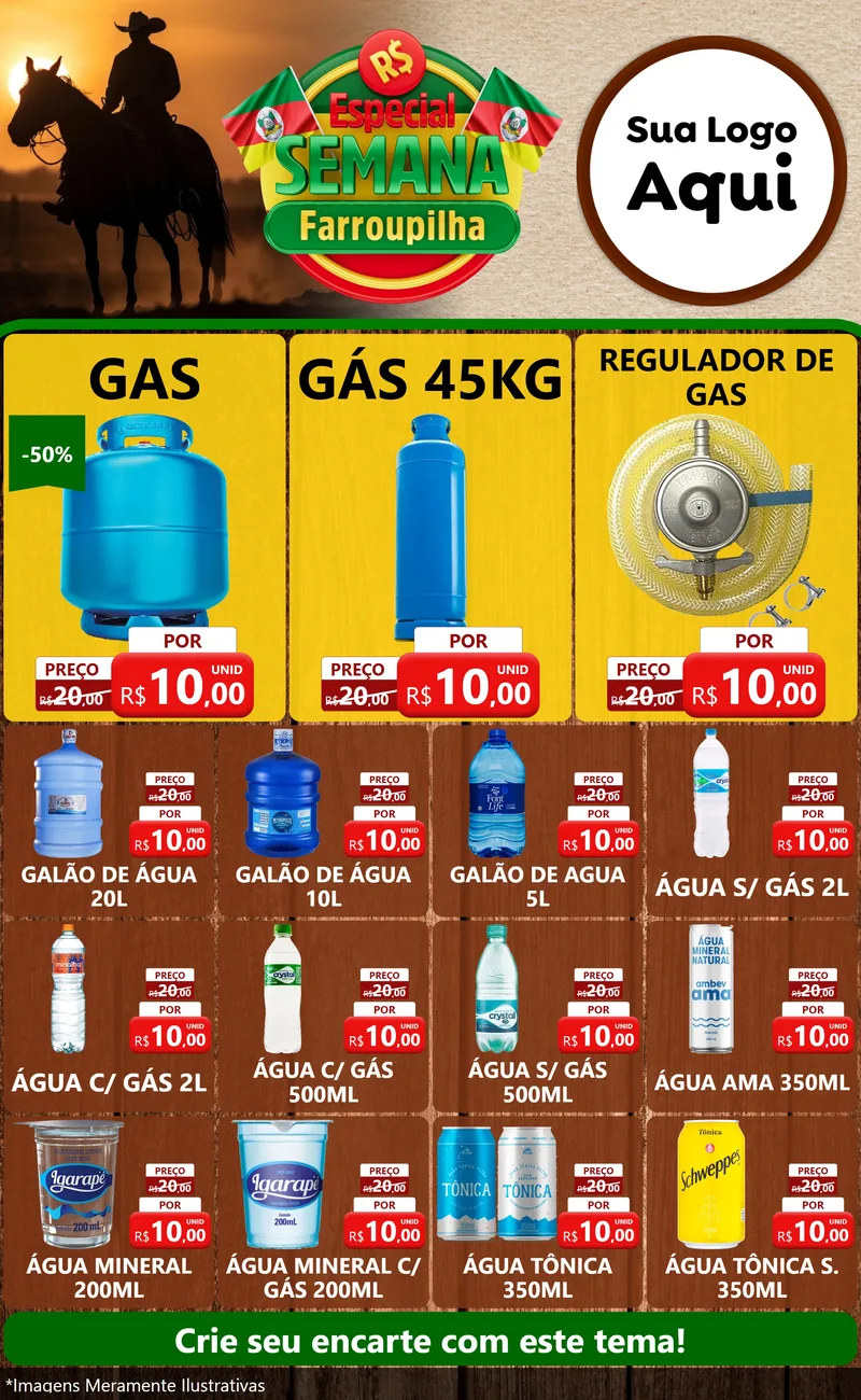 Modelo de Encarte para Encarte Grande com o tema Especial Semana Farroupilha para Água e gás
