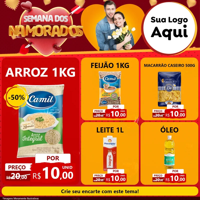 Modelo de Rede Social para Feed Facebook com o tema Semana dos Namorados para Supermercado
