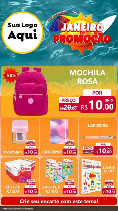 Modelo de Rede Social para Stories com o tema Janeiro de Promoção para Papelaria
