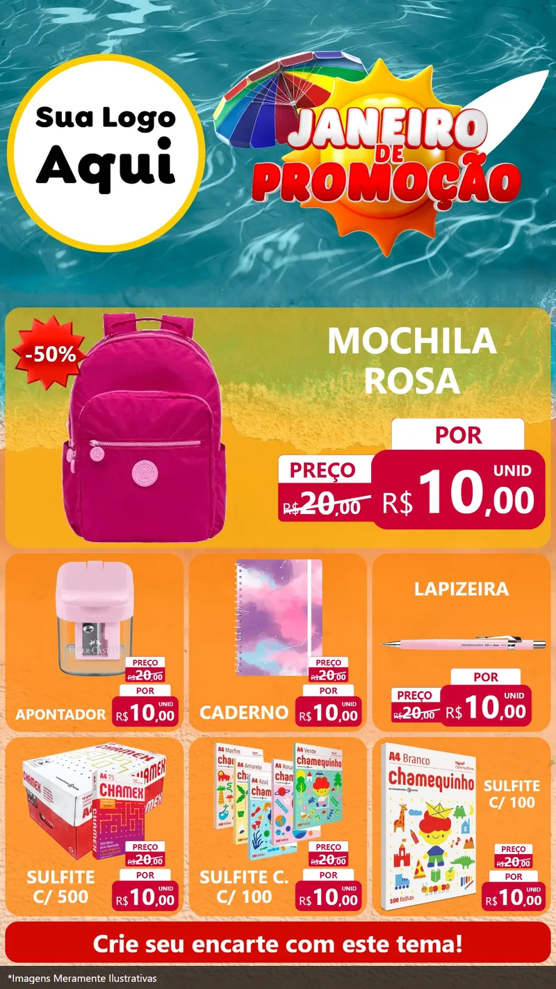 Modelo de Rede Social para Stories com o tema Janeiro de Promoção para Papelaria