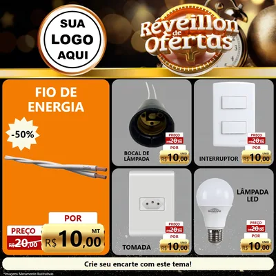 Modelo de Rede Social para Feed Facebook com o tema Réveillon de Ofertas para Materiais Elétricos