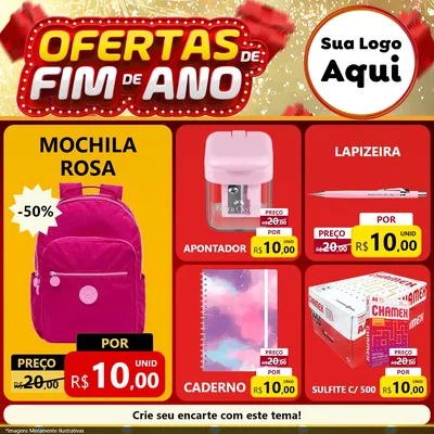 Modelo de Rede Social para Feed Facebook com o tema Ofertas de Fim de Ano para Papelaria