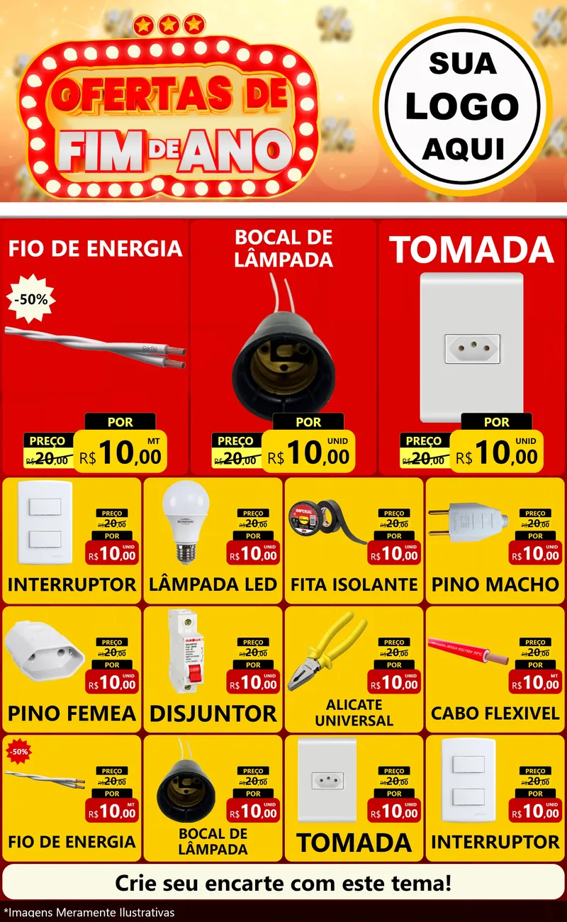 Modelo de Encarte para Encarte Grande com o tema Ofertas de Fim de Ano para Materiais Elétricos