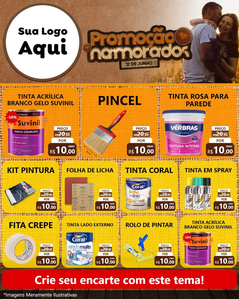 Modelo de Rede Social para Feed Instagram com o tema Promoção Namorados para Tintas e Ferramentas