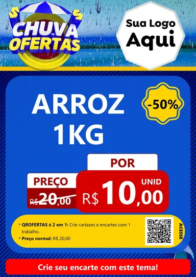 Modelo de Cartaz para Cartaz A4 Vertical com o tema Chuva de Ofertas para Supermercado