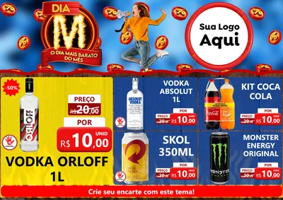 Modelo de Encarte para Encarte A4 Horizontal com o tema Dia M - O Dia Mais Barato Do Mês para Distribuidora de bebidas