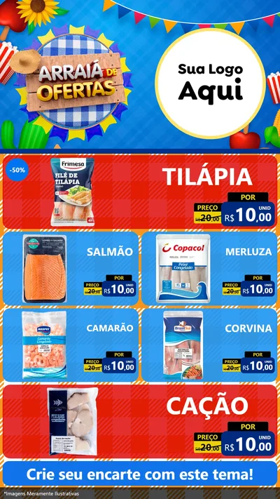 Modelo de TV para TV Vertical com o tema Arraiá de Ofertas para Peixaria