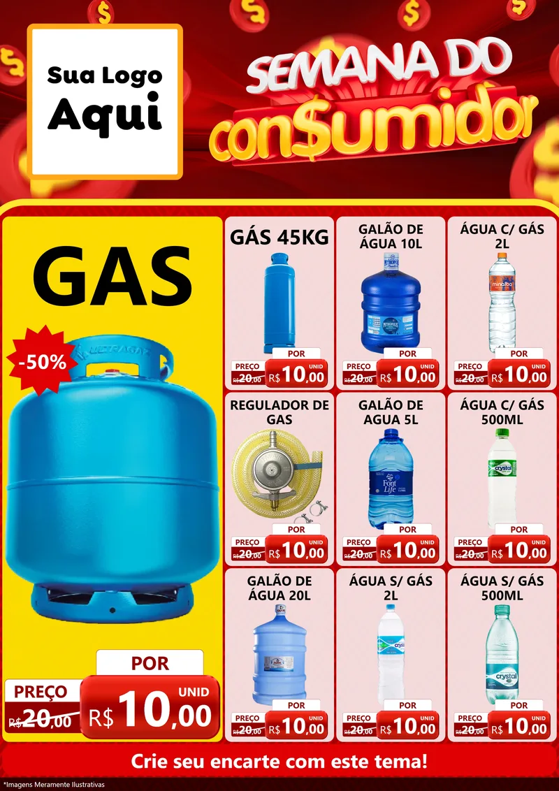Modelo de Encarte para Encarte A4 Vertical com o tema Semana do Consumidor para Água e gás