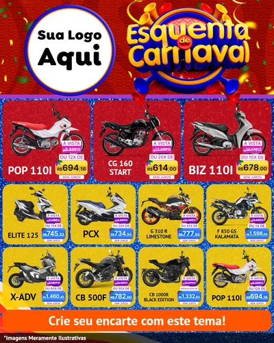 Modelo de Rede Social para Feed Instagram com o tema Esquenta de Carnaval para Concessionaria de Motos