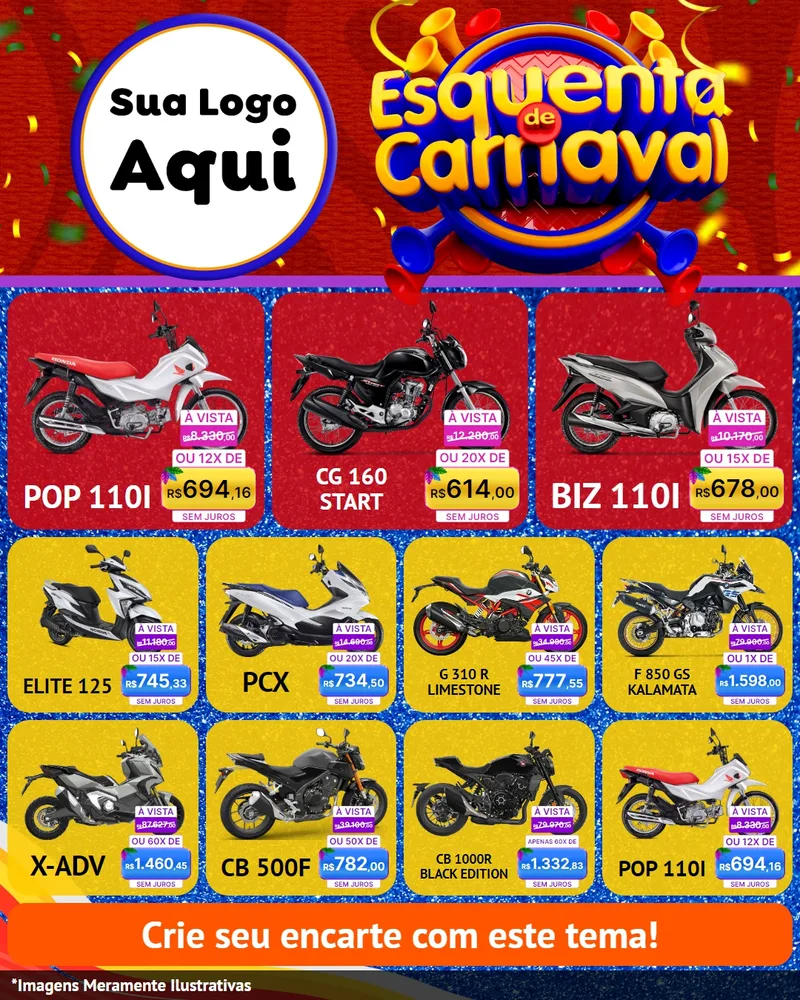 Modelo de Rede Social para Feed Instagram com o tema Esquenta de Carnaval para Concessionaria de Motos