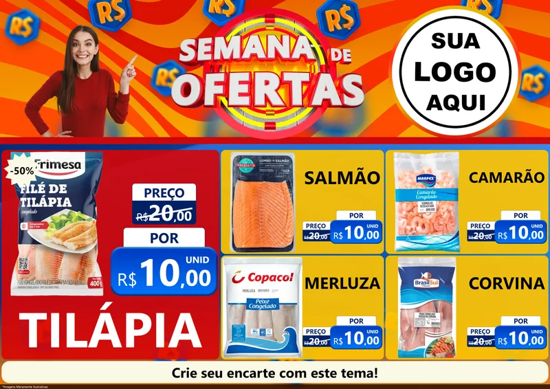 Modelo de Encarte para Encarte A4 Horizontal com o tema Semana de Ofertas para Peixaria