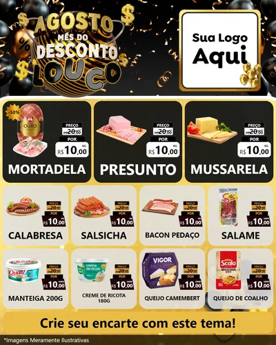 Modelo de Rede Social para Feed Instagram com o tema Agosto Mês do Desconto Louco para Frios e Laticínios