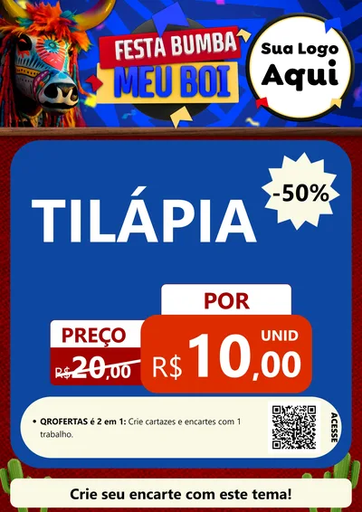 Modelo de Cartaz para Cartaz A4 Vertical com o tema Festa Bumba meu Boi para Peixaria