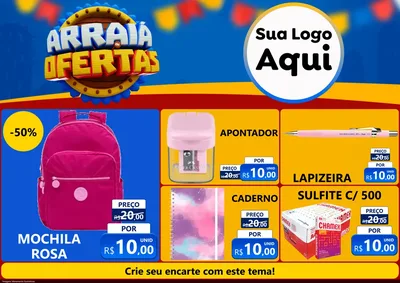 Modelo de Encarte para Encarte A4 Horizontal com o tema Arraiá de Ofertas - Junina para Papelaria