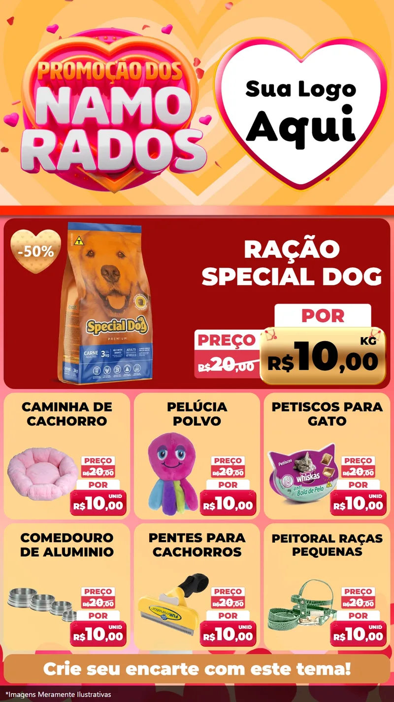Modelo de Rede Social para Stories com o tema Promoção dos Namorados para Pet Shop