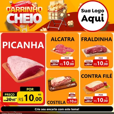 Modelo de Rede Social para Feed Facebook com o tema Promoção carrinho cheio para Açougue