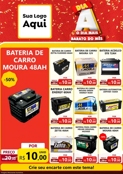 Modelo de Encarte para Encarte A4 Vertical com o tema Dia A o Dia Mais Barato do Mês para Baterias Elétricas
