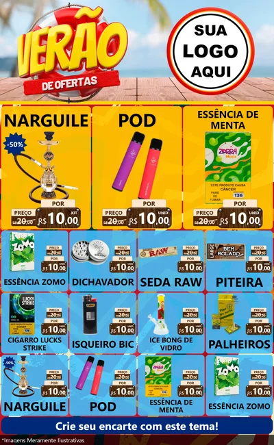 Modelo de Encarte para Encarte Grande com o tema Verão de Ofertas para Tabacaria