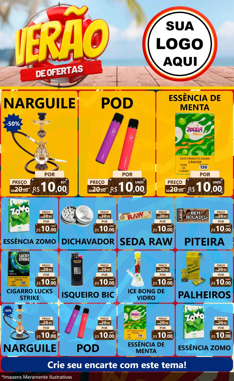 Modelo de Encarte para Encarte Grande com o tema Verão de Ofertas para Tabacaria