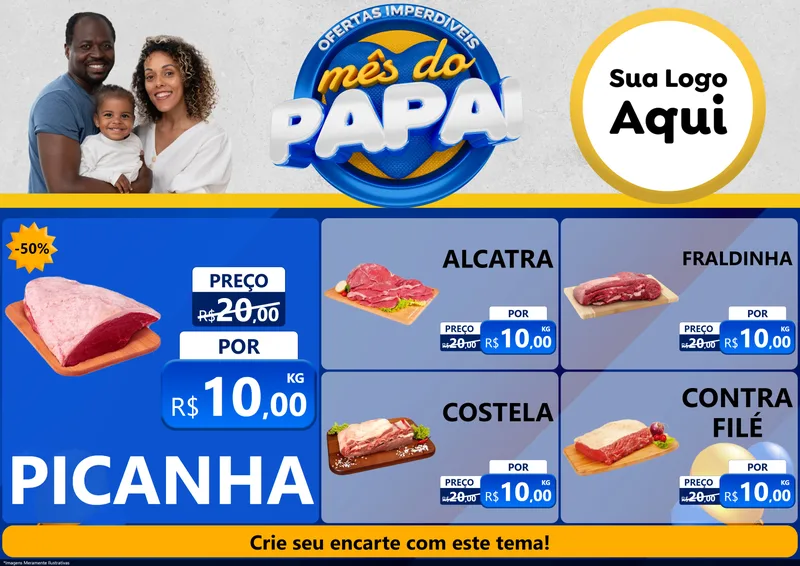 Modelo de Encarte para Encarte A4 Horizontal com o tema Ofertas Imperdíveis Mês Do Papai para Açougue