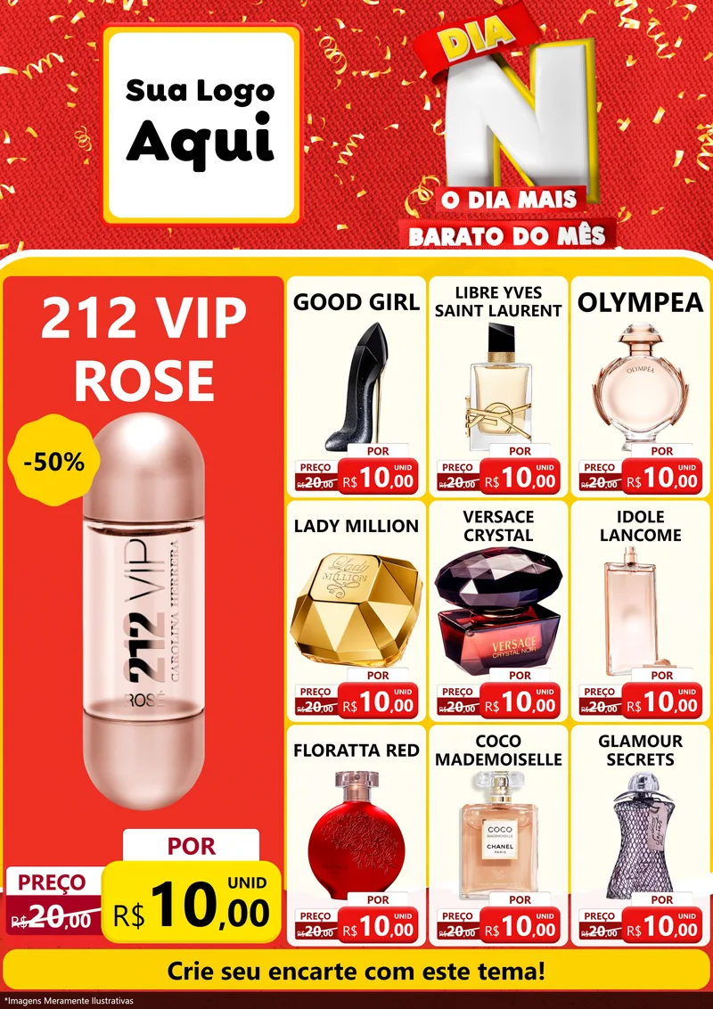 Modelo de Encarte para Encarte A4 Vertical com o tema Dia N o Dia Mais Barato do Mês para Perfumes