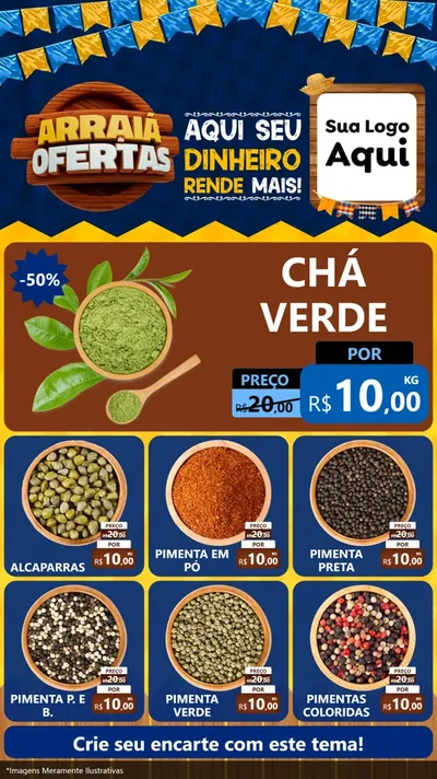 Modelo de Rede Social para Stories com o tema Arraiá de Ofertas - Junina para Produtos Naturais