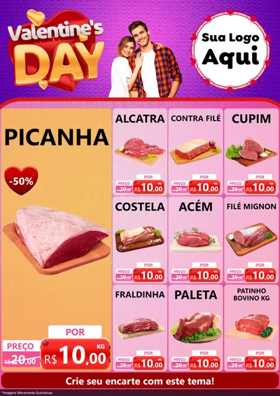 Modelo de Encarte para Encarte A4 Vertical com o tema Valentine's Day para Açougue