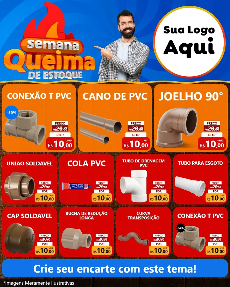 Modelo de Rede Social para Feed Instagram com o tema Semana Queima de Estoque para Tubos e conexões