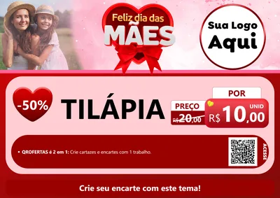 Modelo de Cartaz para Cartaz A4 Horizontal com o tema Feliz Dia Das Mães para Peixaria