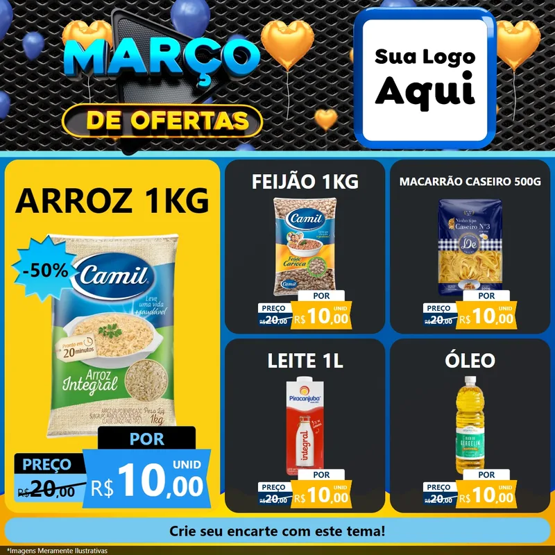 Modelo de Rede Social para Feed Facebook com o tema Março de Ofertas para Supermercado